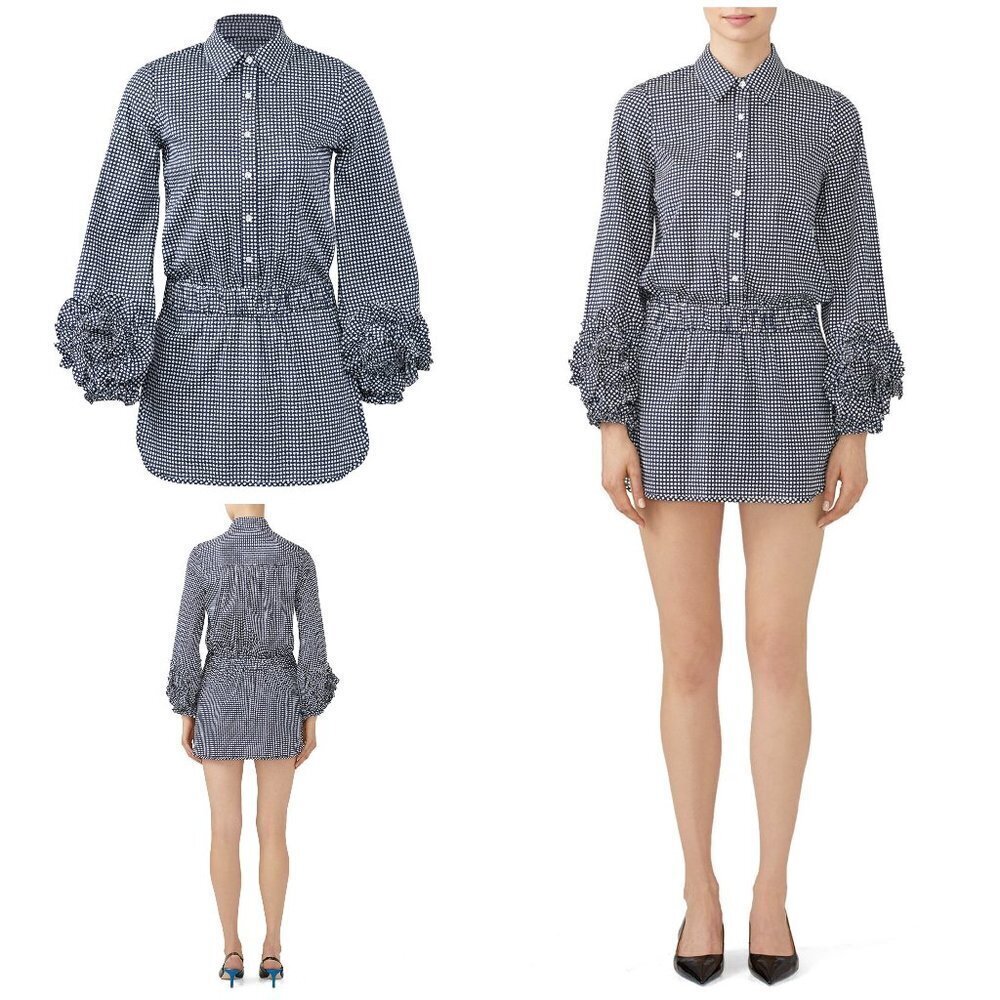 EUC ALEXIS Navy & White Square Check Pattern Ruffles Sleeves Skort Romper Small 